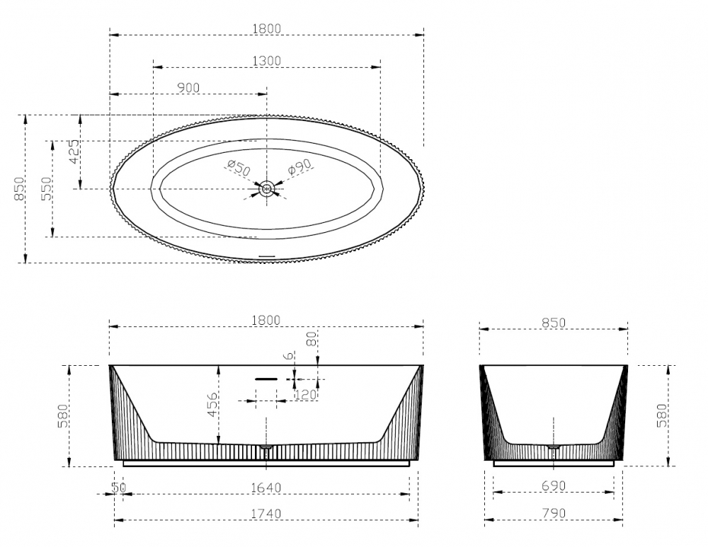 Ванна ABBER Акриловая ABBER AB9327 180x85x58 белый