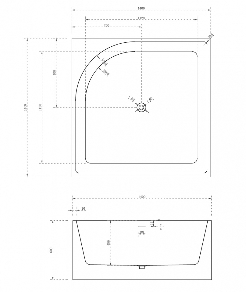 Ванна ABBER Акриловая ABBER AB9337 140x140x60 белый